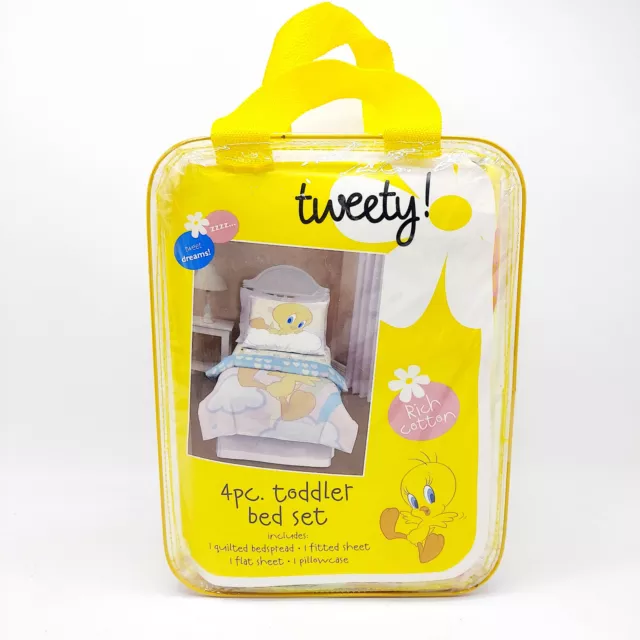 Juego de 4 piezas de ropa de cama para niños pequeños Tweety Looney Tunes sábana funda de almohada