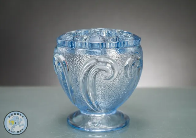 Bagley Art Deco Blue Glass Posy Vase With Frog