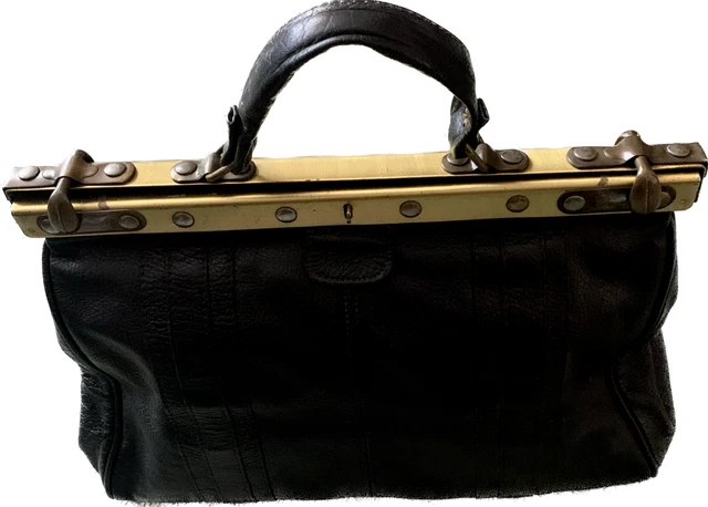 vintage HEBAMMENTASCHE Weekender Handtasche schwarz echt Leder Arzttasche
