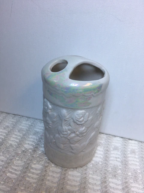 Vtg Ceramic Toothbrush Holder Bathroom Decor Floral Christmas Gift For Her