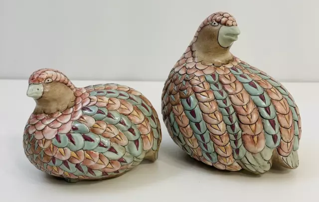 Vintage Pair TOYO Hand Painted Ceramic Quail Birds