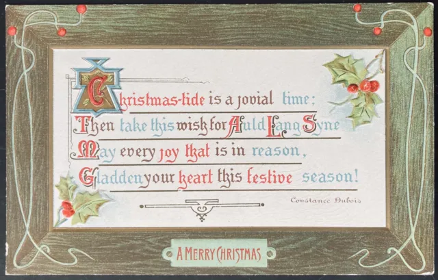 Christmas Postcard C.1910 (M38)~Embossed, Constance Dubois Quote