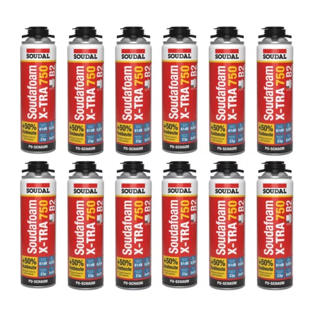 Bauschaum Soudal X-tra 750, Pistolenschaum, Montageschaum 12 x 500ml