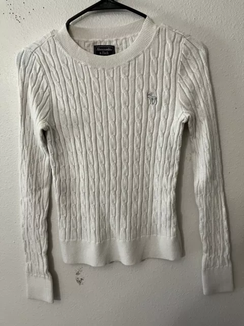 Abercrombie & Fitch Women’s Cable Knit Sweater Soft Long Sleeves White XS Logo