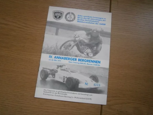 Programm, Startliste, "4. Annaberger Bergrennen" Motorrad Auto ADMV der DDR 1977