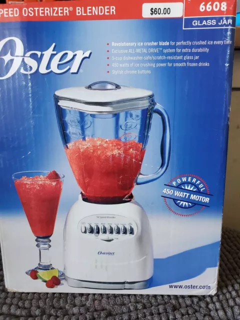 NEW Oster 14 Speed Osterizer Blender Glass Jar White 6694 450W Ice