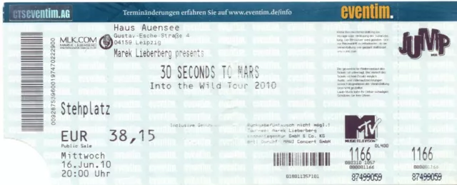 30 Seconds To Mars - Altes Konzert-Ticket - Düsseldorf vom 16.06.2010 Siehe Bild