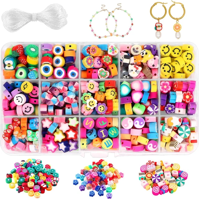 300PCS Fruit Smiley Handmade Polymer Clay Beads 15 Styles Flower Letter Beads So