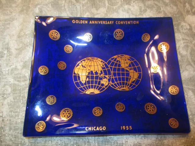 1955 Rotary International Golden Anniversary Convention Houze Glass Ashtray nice