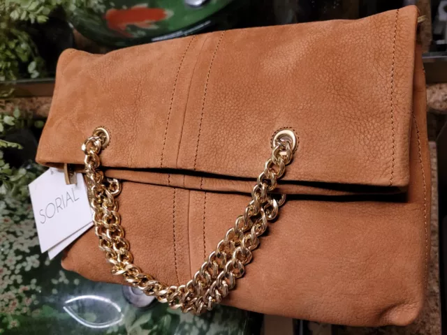 SORIAL "HELENA"  fold over SOFT SUEDE PEBBLE LEATHER TOTE