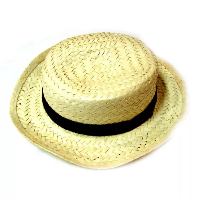 Chapeau de paille Canotier campagne soleil bandeau noir déguisement été