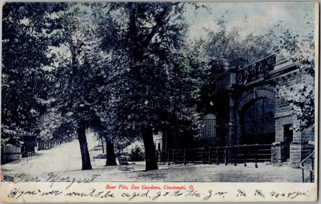 1907 Cincinnati, Ohio Zoo Bear Pits Antique Postcard