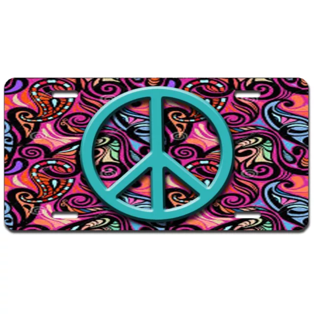 Peace emblem light blue vanity aluminum license plate car truck SUV