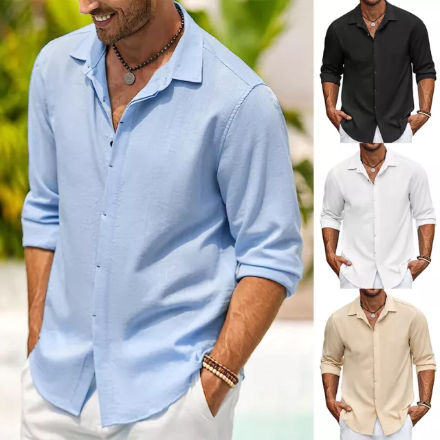 Hombre Camisa Informal con Botones Entallado Manga Larga Vestido de Trabajo <