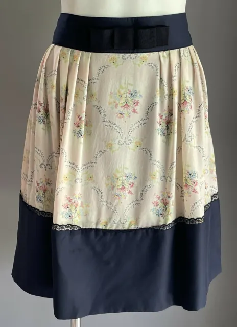 ALANNAH HILL "My Shaky Nerves" Navy & Pink Pleated Floral A-Line Skirt Size 8