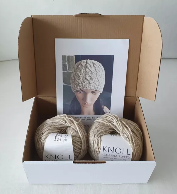 Knitting kit - Family mock cable beanie - Presley pattern & Kilcarra Tweed yarn
