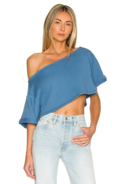 Lovers + Friends Cropped Off Shoulder Top Soft Navy Women's Size Medium