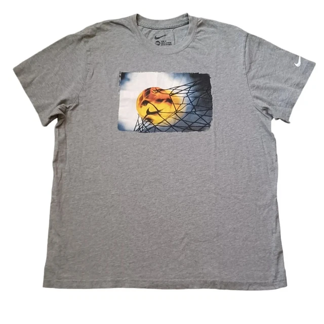 Nike Mens T Shirt XXL Gray Slim Fit Score Graphic Brasil Net Soccer Ball Swoosh