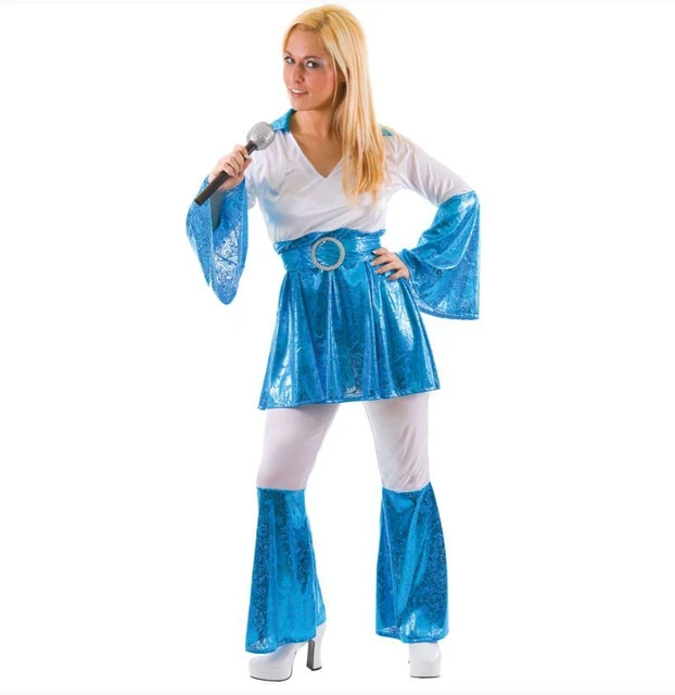 abba blue dress 49" Blue and Silver 1970's Dancing Dream Women Adult Halloween Costume