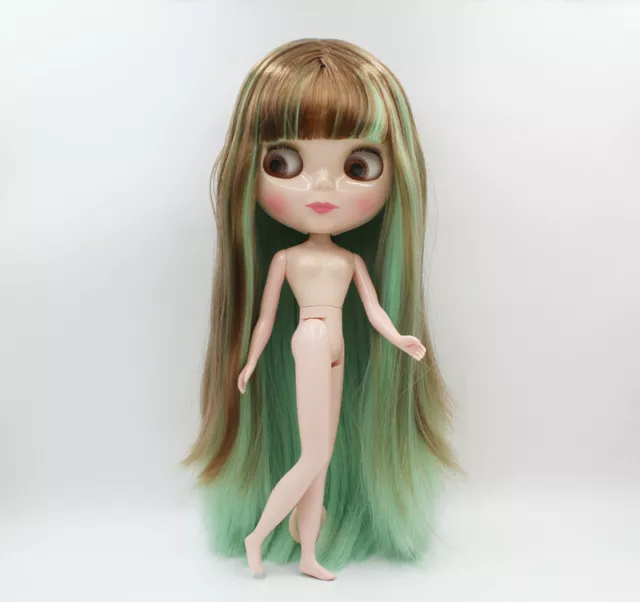 12" Neo Blythe Doll from Factory Nude Doll Brown&green mix long hair