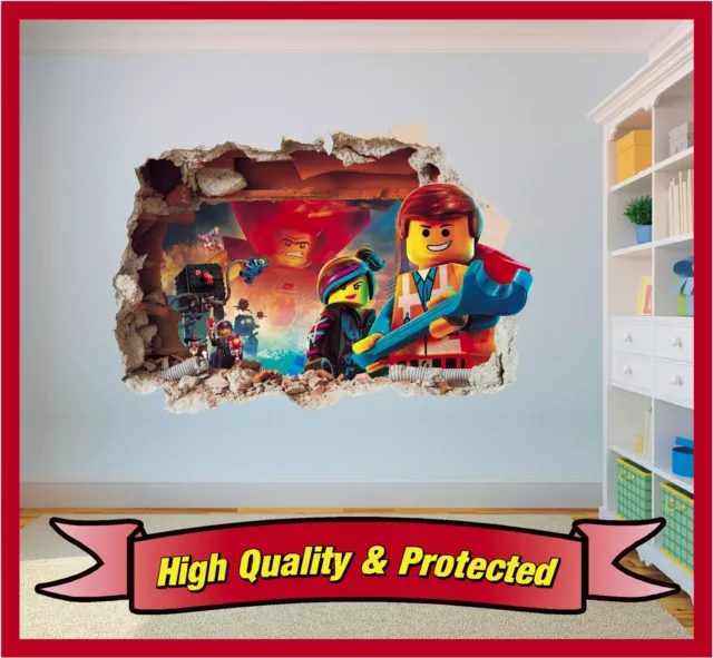 Lego Movie Hole in Wall - Emmet 3D Printed Vinyl Sticker Decal Childrens Bedroom