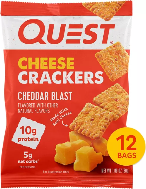 Galletas con queso Quest Nutrition, Cheddar Blast, altas en proteínas, bajas en carbohidratos, hechas ingeniosamente