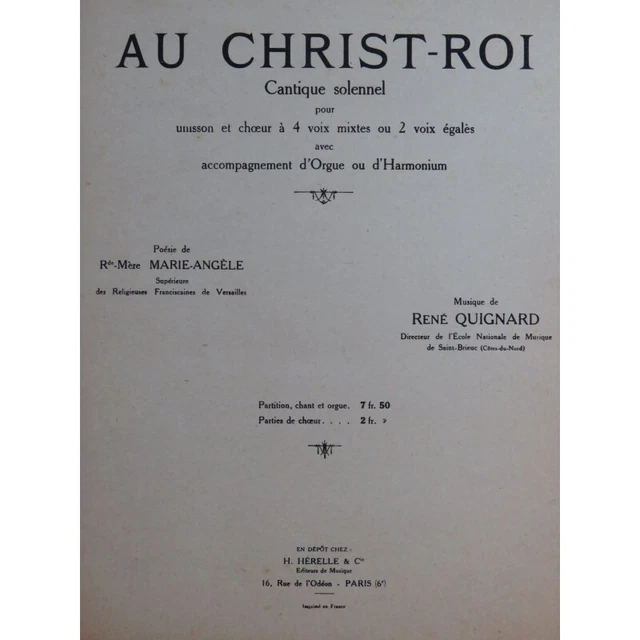 QUIGNARD René Au Christ-Roi Chant Orgue ou Harmonium
