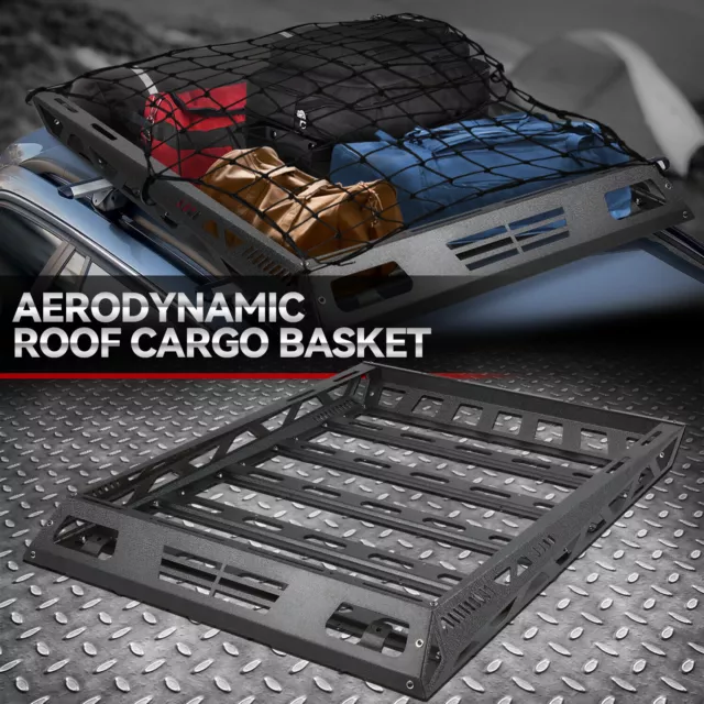 47" x 36" Steel Roof Rack Top Cargo Luggage Carrier Basket+Wind Fairing Black