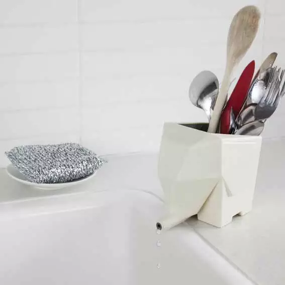 JUMBO Besteck-Abtropfgefäß, Cutlery Drainer, Elefanten-Form, beige, Peleg Design