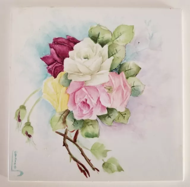 Vintage Antique Artist Tile Pottery Ceramic Hand Painted Signed Mettlach Tile