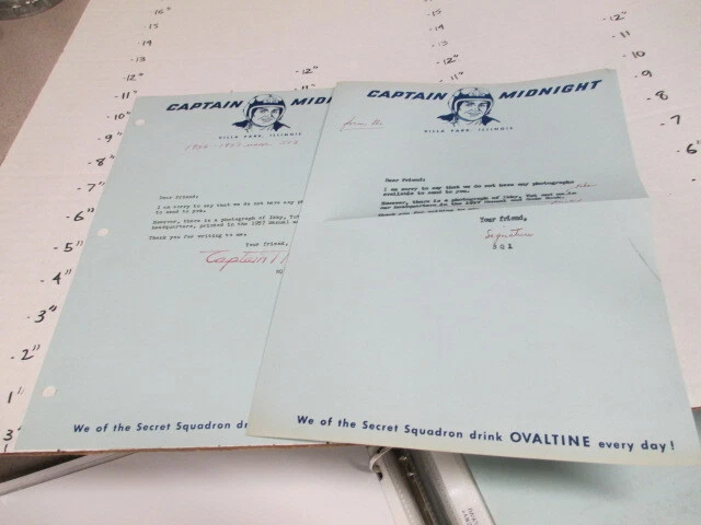 OVALTINE 1957 Captain Midnight TV show premium letter (2) PHOTO REQUEST
