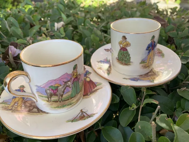 2 Vintage Royal Winton DemiTasse Coffee Espresso Cup & Saucer Romany Gypsies