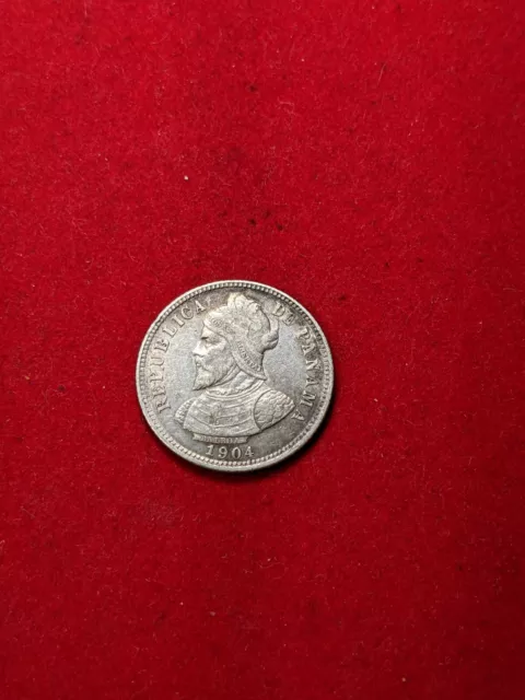 1904 Panama 25 Centesimos Balboa Silver Original uncleaned.