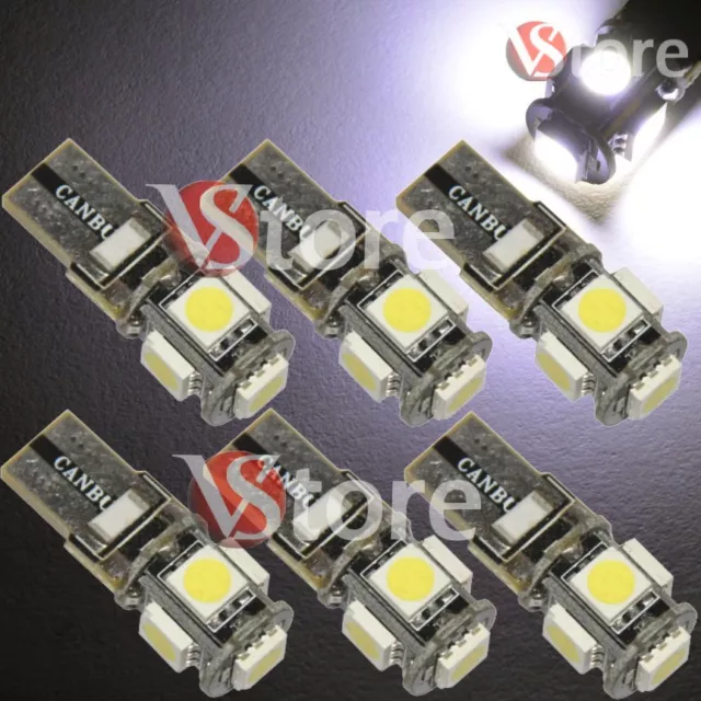 6 Lampade LED T10 5 SMD CANBUS No Errore BIANCO Xenon Per Targa Posizione Luci