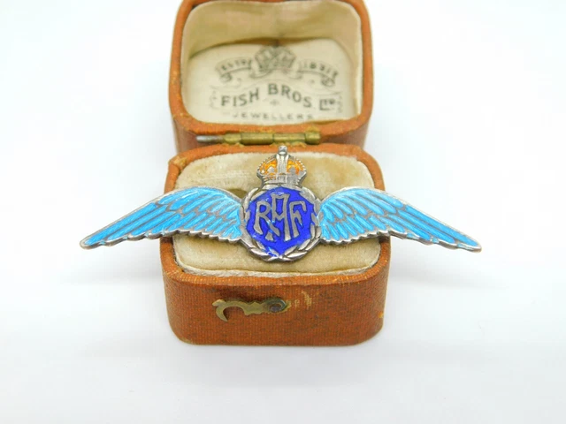 WWII-ERA STERLING SILVER Blue Enamel RAF Wings Sweetheart Brooch ...
