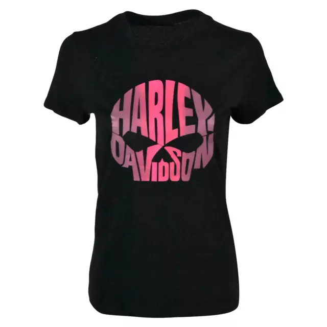 Harley-Davidson Women's T-Shirt Charcoal Pink Text Skull Short Sleeve (S02)