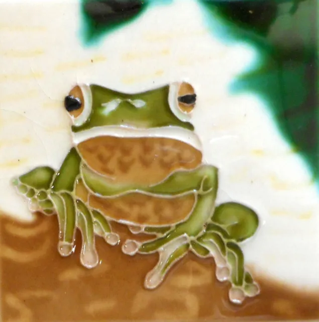 Frog  hand painted ceramic art tile coaster 4 x 4 inches with back