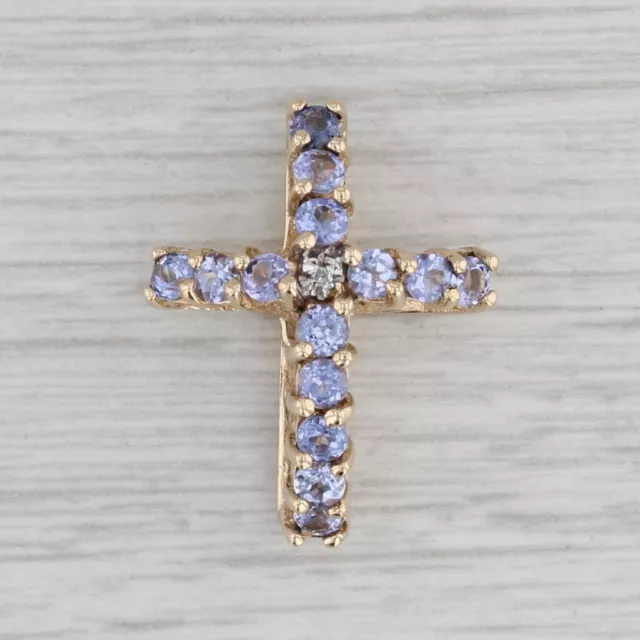 1.12ctw Tanzanite Cross Pendant 10k Yellow Gold