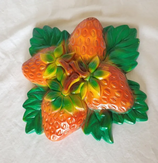 Vtg MCM Plaster Chalkware Strawberry Fruit Decor Miller Studio 60s Retro Kitsch