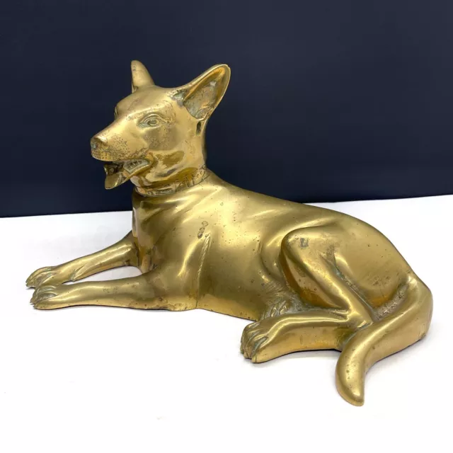 Large Brass Laying English Bull Terrier Dog Figurine Ornament 11.5 inches