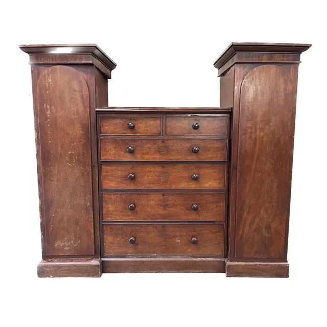 Large antique Victorian compactum wardrobe with chest of drawers