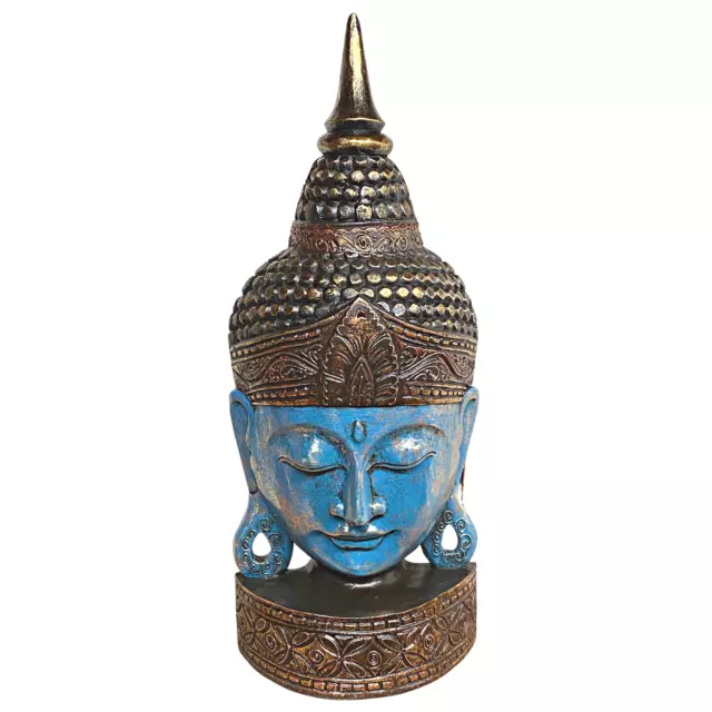 Enlightened Buddha Mask Statue Sculpture Hand Carved Wood Bali Art Boho decor 24