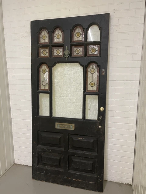 Reclaimed Victorian Edwardian Wooden Panel Stained Glass Front Door 2130 x 975mm 3