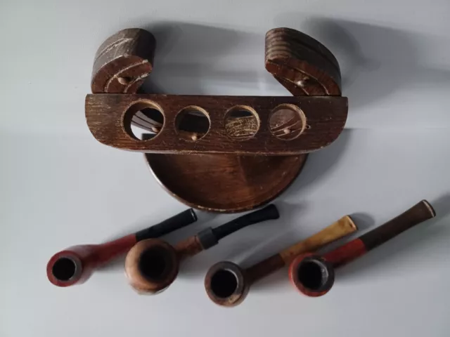 Vintage Pipe Rack +4 Smoking Pipes 2