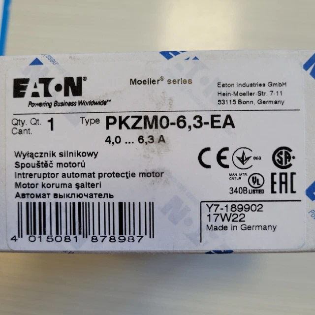 Switch Motor Pkzm0-6.3-Ea 4-6.3A 189902 Eaton /#Z W0Or 7611
