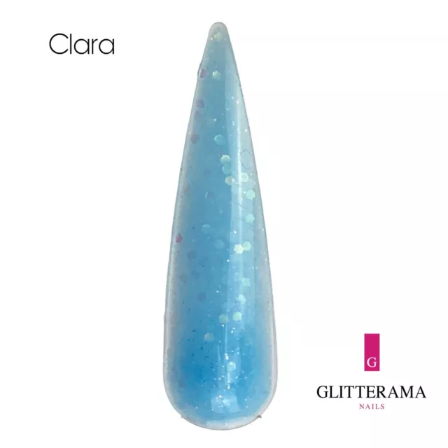 CLARA Glitterama Nails coloured acrylic powder glitter blue sparkle pastel vibe