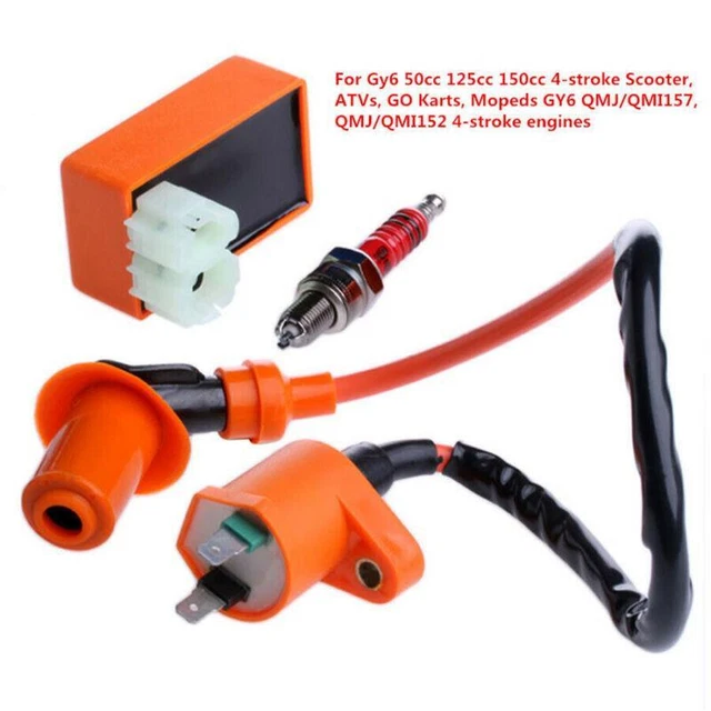 Racing CDI Box 6 Pin + Ignition Coil +Spark Plug for GY6 50-150cc Moped Scooter