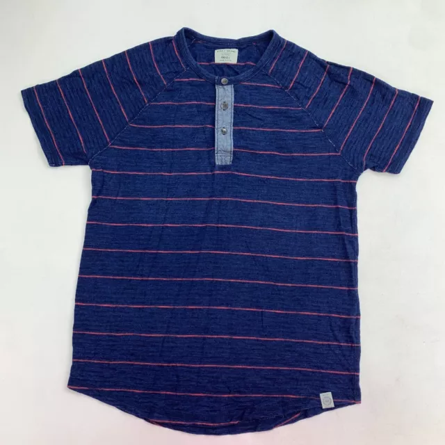 Lucky Brand Knit Henley Shirt Men's Small Short Sleeve Blue Red Striped Cotton