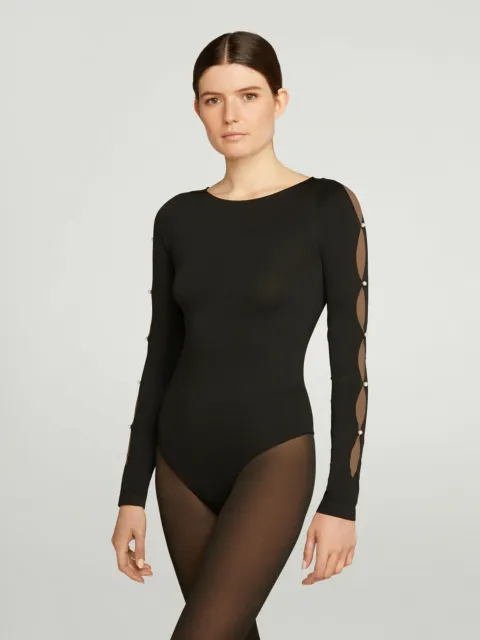 Wolford Linda String Body avec un String Avec Fente Et Perles À Manches Noir