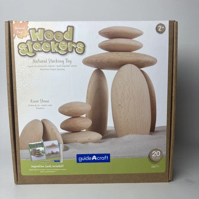 Guidecraft Wood Stackers River Stones Set of 20 Natural Stacking Toy